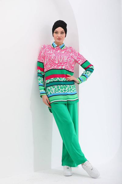 Polologin Butik Tropical Zebra Patterned Long Shirt