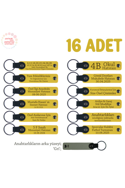 Asortishey Set of 16, Name Writable Leather Souvenir Keychain, Yellow & Gray,...