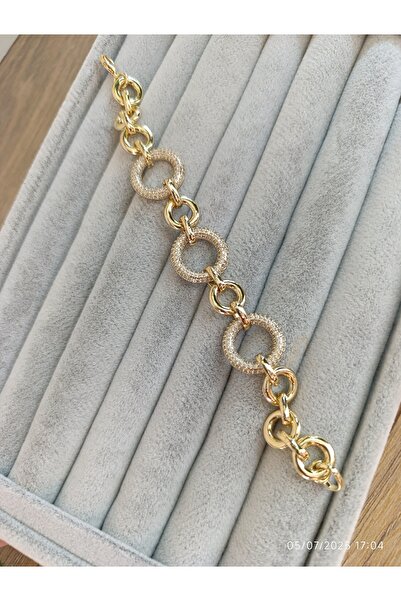 Renna Accessories سوار من الفولاذ المطلي بالنحاس مع حجر على شكل حلقة