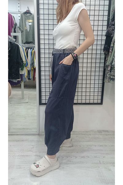 Butik Şans Belt Detailed Pocketed Lyocell Fabric Italian Trousers