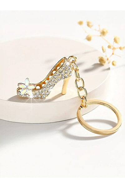 Bujiteri سلسلة مفاتيح أحذية بكعب عالٍ أنيقة مرصعة بالأحجار مع تفاصيل فراشة، ز...