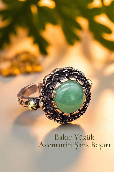 NBS Beautiful Naturel Stones Copper Pure Ring Adjustable Aventurine Evil Eye Very Good Quality (Gift, Daily, Special Day) Antique