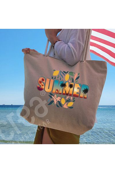 Crea Eymer Wear Τσάντα παραλίας Βαμβακερό καλοκαιρινό σχέδιο