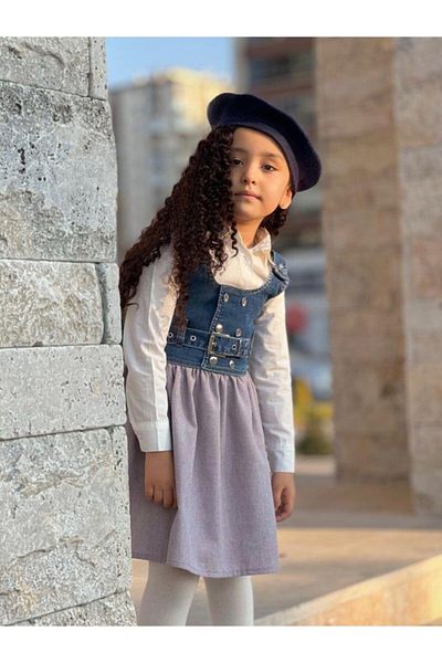 Marka Sensin Kids Girl's Top Denim Vest Gilet Salopet Dress