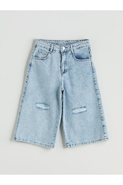 LC Waikiki Girl's Jean Bermuda with Ripped Detail