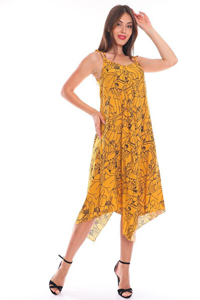 Polologin Butik Asymmetrical Cut Yellow Dress with Strap