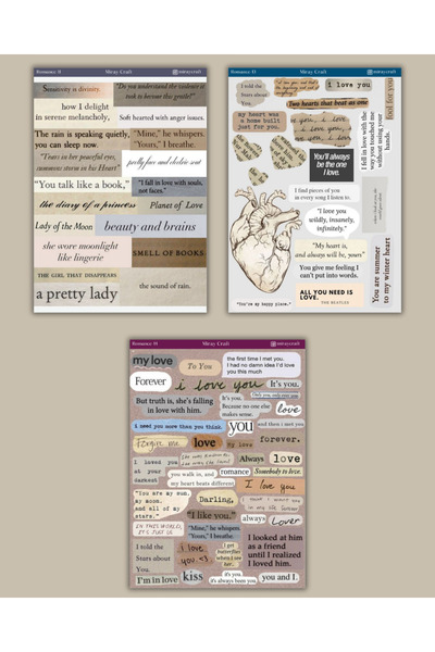 MirayDesign 6'lı Aşk Notları Temalı Sticker Seti–12x17 cm|Bullet Journal,Scrapbook,Ajanda ve Planlayıcı