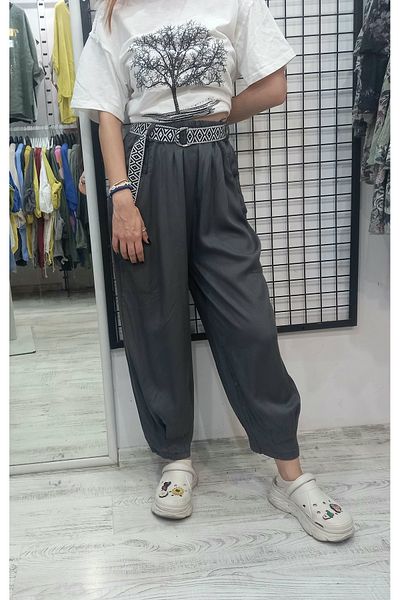 Butik Şans Belt Detailed Pocketed Lyocell Fabric Italian Trousers