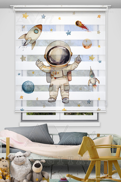 Avart Digital Uzay ve Astronot Baskılı Zebra Stor Perde - Gezegen Baskılı Çoc...