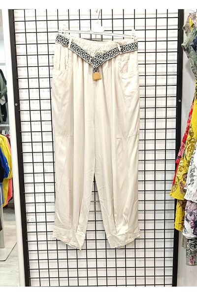 Butik Şans Belt Detailed Pocketed Lyocell Fabric Italian Trousers