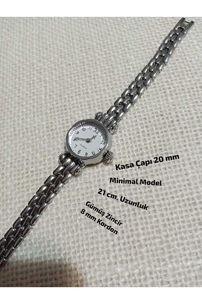 Brality Retro Minimal Model Figure Vintage Still Silver Case Women Wristwatch.. Silver Chain Cord 0113