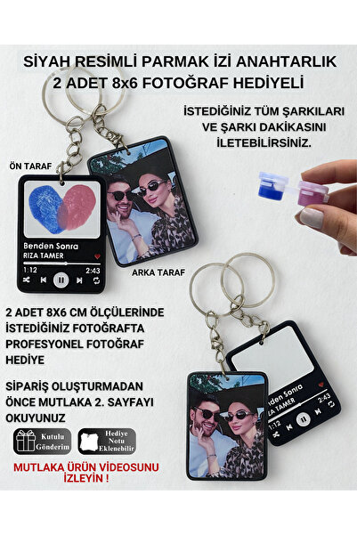 SERYAS DESIGN Siyah Resimli Sevgili Çift Parmak Izi Anahtarlık Sevgiliye Hedi...