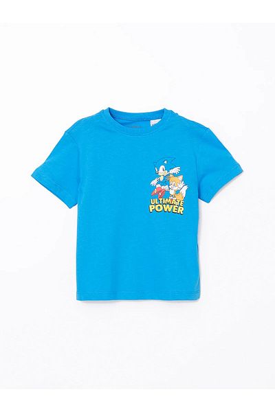 LC Waikiki Tricou și pantaloni scurți pentru băieți cu decolteu rotund cu imprimeu sonic, pachet de 2