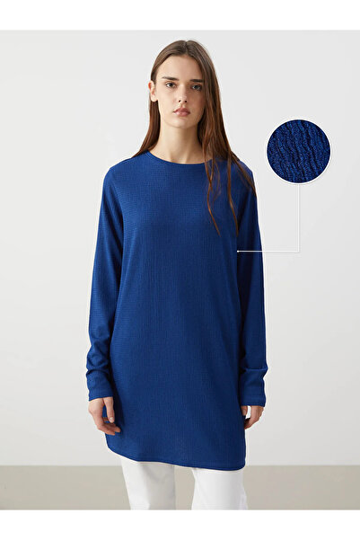 LC Waikiki Navy Blue Crew Neck Textured Women's Tunic