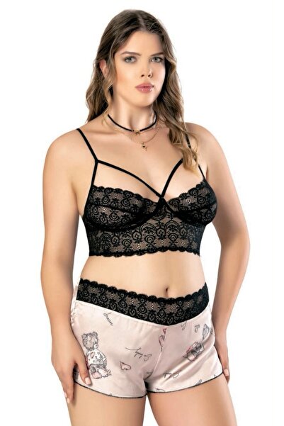 NightLove Nightlight 3562 Women's Plus Size Lace Bustier Satin Shorts Pajamas...