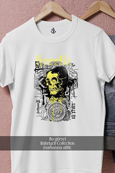 Bahriyeli Collection oversized Μπλουζάκι Unisex με σχέδιο κίτρινου κρανίου