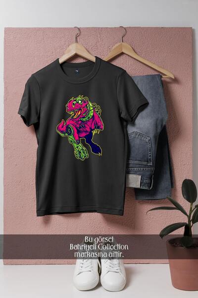 Bahriyeli Collection Oversize kroj Dinosaur Šareni Dizajn Unisex T-shirt