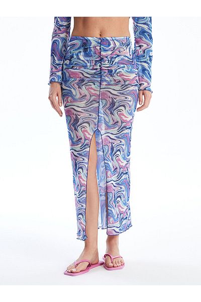 LC Waikiki Patterned Women's Beach Skirt with Elastic Waist