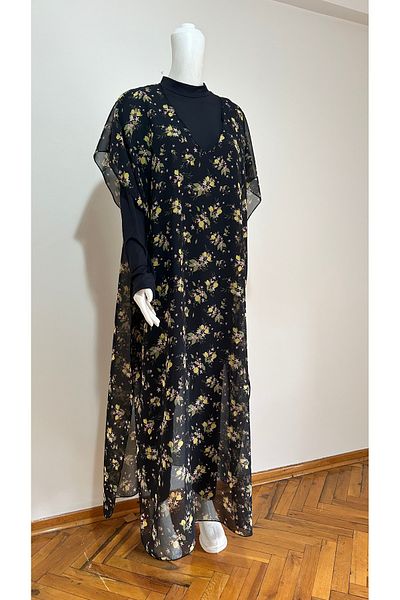 GİZGİYİM Lemon Flower Patterned Chiffon Kaftan Pareo Plus Size
