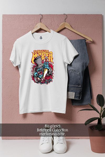 Bahriyeli Collection Oversize Blue Blade Monster Vector Design Unisex T-Shirt