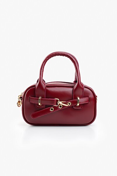 Cochines Women's Bag Burgundy Patent Leather Handbag and Shoulder Bag with Belt Detail