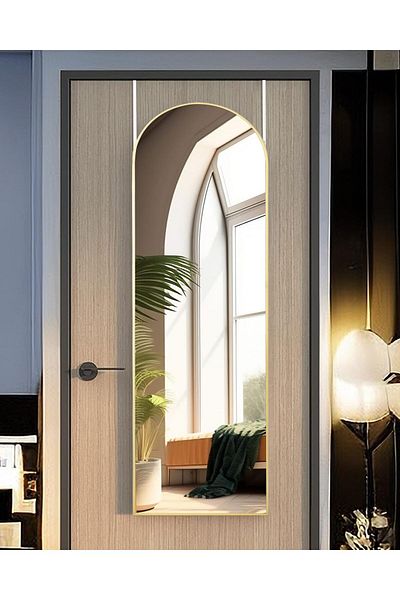 Living Rectangular Standing Mirror with Arched Top and Gold Frame, 155*45 cm