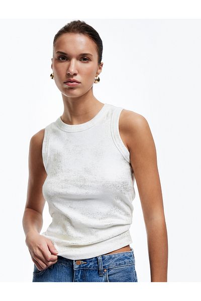 Koton New Season Cotton Sleeveless Slim Fit Metallic Printed Halter Neck Tank Top