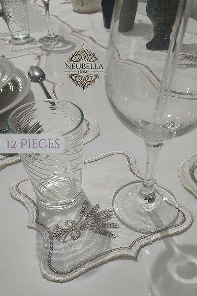 NB Neubella Home Nerina 12 Piece Luxury Cocktail Napkin Presentation Embroidered Cover Set Worry-Free 12-Person Dowry Linen Party