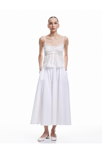 Koton New Season Lace Detailed V-Neck Buttoned Strap Blouse