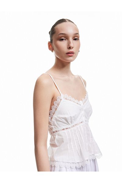 Koton New Season Lace Detailed V-Neck Buttoned Strap Blouse