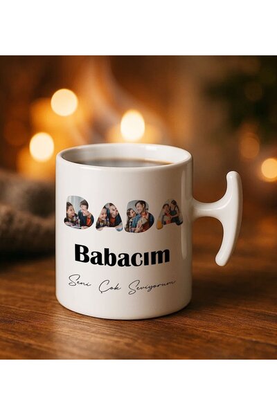 Bk Gift Kişiye Özel Fotoğraflı Babalar Günü Tasarımlı Hammer Kulplu Beyaz Kup...