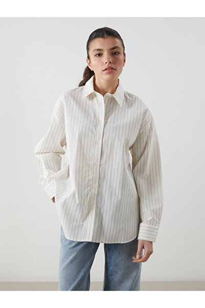 LC Waikiki Nevavm Striped Oversize Linen Blend Women's Shirt with a Difference