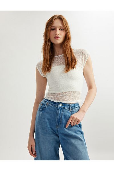 Koton New Season Backless Sleeveless Transparent Lace Blouse