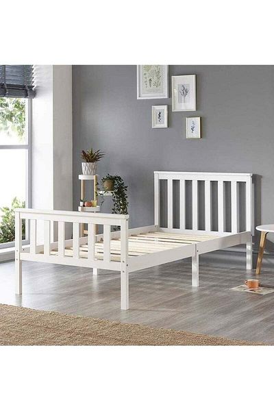 Generic Classic wooden bed with an elegant frame in white practical and durable design 190X90cm