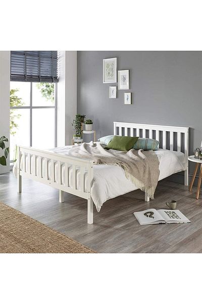 Generic Classic wooden bed with an elegant frame in white practical and durable design 190X120cm