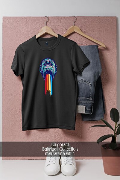 Bahriyeli Collection supradimensionat Design colorat de maimuță unisex tricou