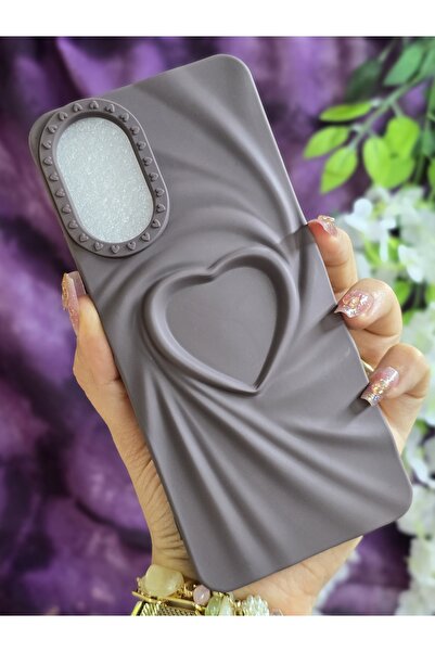 Magic Ring OPPO A38 Uyumlu 3D Kalpli Kahverengi Silikon Kılıf