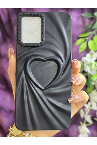 Magic Ring Vivo Y21/Y21S Uyumlu 3D Kalpli Siyah Silikon Kılıf