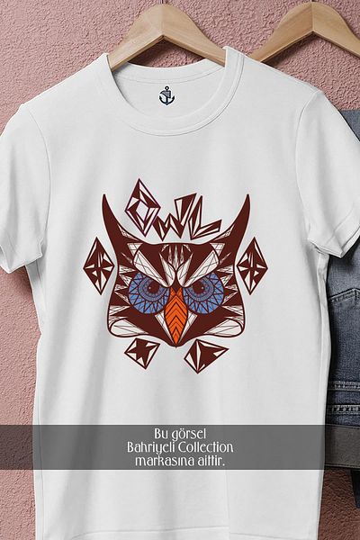 Bahriyeli Collection Oversize Vector Owl Head Design Unisex T-Shirt