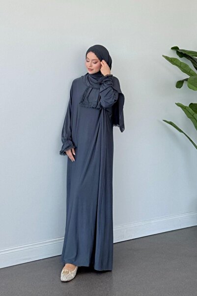 Hazamoda Kendinden Şallı Namaz Elbise Füme