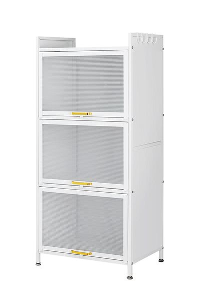 Lawazim Iron Cabinet - 3 Layer Vertical Storage Cabinet with Ribbed Doors and Side Hooks