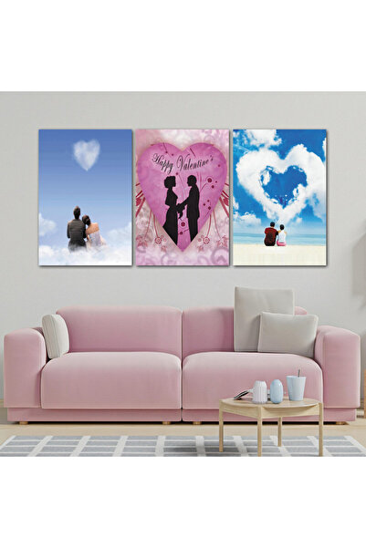 4gdran ثلاث لوحات قماشية لعيد الحب مع برواز بني مجوف