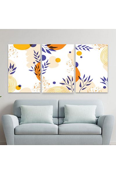 4gdran Three luxurious modern canvas paintings with a hidden wooden frame