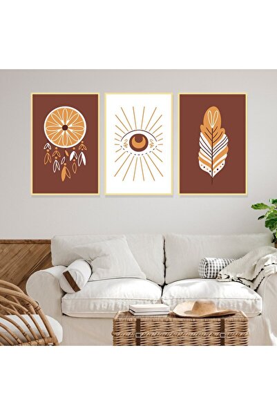 4gdran Three Bohemian Art Design Canvas Paintings with Hollow Gold Frame