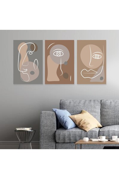 SND ثلاث لوحات قماشية بتصميم مودرن مع برواز شامبين مجوف