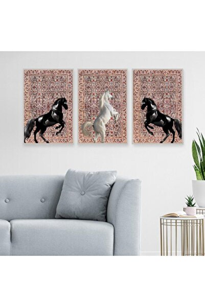 Marktna ثلاث لوحات قماشية بتصميم حصان مع برواز فضي مجوف
