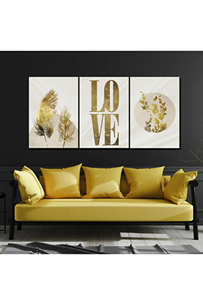 Marktna ثلاث لوحات قماشية فخمة بتصميم مودرن مع برواز خشبي مخفي