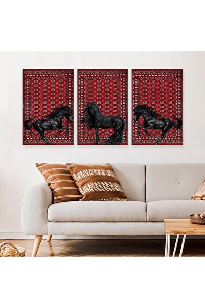 4gdran ثلاث لوحات قماشية بتصميم حصان مع برواز خشبي مخفي