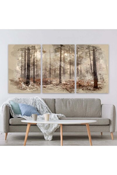 SND ثلاث لوحات قماشية مودرن بتصميم اشجار مع برواز خشبي مخفي