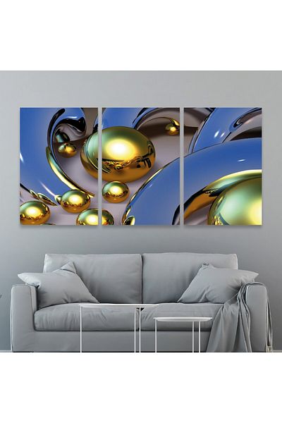 4gdran Three luxurious modern canvas paintings with a hidden wooden frame
